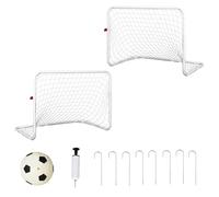 HOMCOM Set de 2 Porterías de Fútbol Portátiles con Red y Balón para Niños y Adultos Acero Poliéster Blanco 78x46x56 cm Aosom España