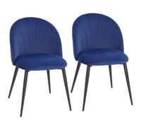 HOMCOM Set de 2 Sillas de Comedor en Terciopelo, Sillas de Cocina con Respaldo Curvo en Forma de Concha, Patas de Acero, Estilo Nórdico, Silla Acolchada para Cocina, Dormitorio, Salón, Azul Aosom Espa