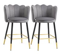 HOMCOM Set de 2 taburetes de bar aterciopelados con reposapiés y base de acero, 59x52x90cm, Gris Aosom España