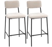 HOMCOM Set de 2 Taburetes de Bar con Respaldo Alto, Reposapiés y Tapizado en Chenille, Crema Aosom España
