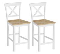 HOMCOM Set de 2 Taburetes de Bar con Respaldo y Reposapiés, Madera de Caucho, para Cocina, Comedor, Bar, Roble+Blanco