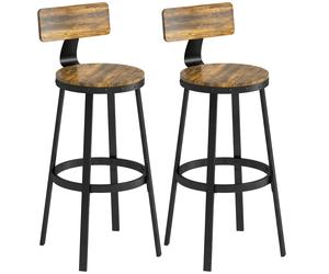 HOMCOM Set de 2 Taburetes de Bar Estilo Rústico con Reposapiés, en Madera y Metal, 37x47x96 cm, Marrón Aosom España
