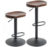 HOMCOM Set de 2 taburetes de bar, sillas giratorias regulables en altura con asiento tipo sillín de madera de olmo en Marrón oscuro Aosom España