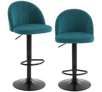 HOMCOM Set de 2 Taburetes de Bar, Taburetes Modernos Giratorios con Reposapiés, Azul