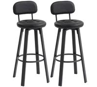 HOMCOM Set de 2 taburetes de bar, tapizado de cuero sintético, asiento acolchado, reposapiés, respaldo, estructura metálica, Negro Aosom España
