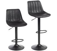 HOMCOM Set de 2 taburetes de barra diseño retro, incl. reposapiés, altura regulable, elevador de gas, Negro