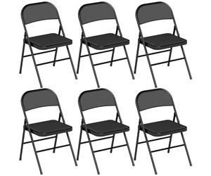 HOMCOM Set de 6 sillas plegables, sillas portátiles de oficina, patas de acero, silla plegable para oficina, recepción, sala de espera, piel sintética, negro Aosom España