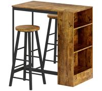HOMCOM Set de Comedor con Mostrador de Bar con 3 Estantes y 2 Taburetes Altos con Reposapiés Estilo Industrial, Marrón Aosom España