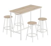HOMCOM Set de mesa alta de 5 piezas para 4 personas, mesa alta de estilo industrial con taburetes para cocina & comedor, roble
