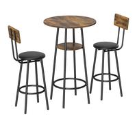 HOMCOM Set de mesa alta estilo industrial con 2 taburetes acolchados, reposapiés, armazón metálico, mesa de cocina con estante, Marrón rústico