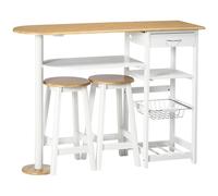 HOMCOM Set de Mesa de Bar de 119x38,5x88,5 cm con Cesta Extraíble y Botellero y 2 Taburetes de 29x29x55 cm Blanco Aosom España