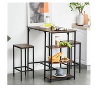 HOMCOM Set de Mesa de Bar y 2 Taburetes con Reposapiés y Estantes de 3 Niveles Almohadillas Ajustables para Cocina Comedor 109x60x100 cm Marrón Rústico