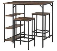 HOMCOM Set de Mesa de Bar y 2 Taburetes con Reposapiés y Estantes de 3 Niveles Almohadillas Ajustables para Cocina Comedor 109x60x100 cm Marrón Rústico