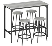 HOMCOM Set de Mesa de Bar y 4 Taburetes Estilo Industrial Marco de Metal para Cocina Salón Gris y Negro
