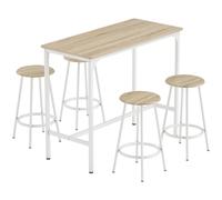 HOMCOM Set de Mesa de Bar y 4 Taburetes Estilo Industrial Marco de Metal para Cocina Salón Natural y Blanco