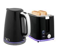 HOMCOM Set Tostador Hervidor Acero Inoxidable 1.7L Tostador 2 Discos 2200W Set Desayuno con Termostato Otter, 7 Niveles de Dorado, Descongelar, Recalentar, Bandeja recogemigas, Filtro antical Negro