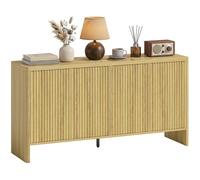 HOMCOM Sideboard 4 Puertas estriadas Estante Ajustable 147x40x77cm Roble | Unidad almacenamiento, push-to-open, moderno, puertas estriadas, esquinas redondeadas, aparador comedor y cocina.