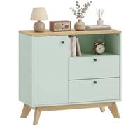 HOMCOM Sideboard con Puerta, 80 cm, Verde Claro y Roble | Aparador moderno, 2 cajones, compartimento abierto, estante ajustable, sala de estar, comedor, cocina
