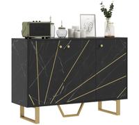 HOMCOM Sideboard Moderno de para Salón con Estantería Ajustable Mueble Auxiliar para Salón con Mármol Anti-Vuelco 107X35X75 Cm Negro y Dorado