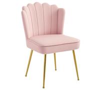HOMCOM Silla de Acento de Terciopelo Lujo Concha Moderna, Rosa | Patas de metal dorado, salón, dormitorio, oficina en casa