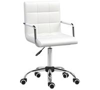Homcom - Silla de Altura Ajustable Silla de Oficina Ordenador 360 Grado Giratorio de Piel sintética con Base cromada y Ruedas Bar Cocina Taburete con reposabrazos (Color Blanco)