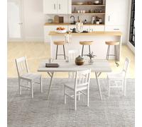 HOMCOM Silla de comedor, juego de 4 sillas de cocina, silla de comedor con respaldo, madera de pino, color blanco BLANCO