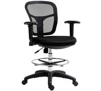 HOMCOM Silla de Dibujo con reposabrazos Ajustables, Silla de Oficina ergonómica de Malla con Soporte Lumbar, Altura Ajustable y reposapiés para Escritorio de pie, Negro
