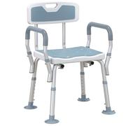 HOMCOM Silla de Ducha Acolchada de EVA para Ancianos y discapacitados, Taburete de Ducha Ajustable en Altura con Respaldo y Brazos, 4 Almohadillas con Ventosa, Color Azul Claro