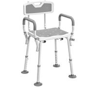 HOMCOM Silla de Ducha Acolchada de EVA para Ancianos y discapacitados, Taburete de Ducha Ajustable en Altura con Respaldo y Brazos, 4 Almohadillas con Ventosa, Gris Claro