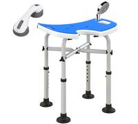 HOMCOM Silla de Ducha Antideslizante con Barra de Agarre con Ventosas Altura Regulable y Asiento en Forma de U Azul Blue