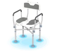 HOMCOM Silla de Ducha con Asiento Recortado higiénico y Barras transversales reforzadas, Silla de baño Acolchada de Altura Ajustable con pies Antideslizantes para Personas Mayores discapacitadas