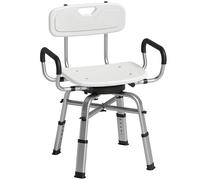 HOMCOM Silla de ducha giratoria de altura regulable con reposabrazos, respaldo, capacidad 150 kg, Blanco