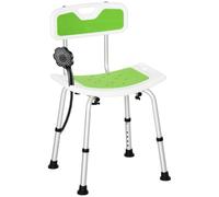 HOMCOM Silla de Ducha para Ancianos y discapacitados, Respaldo, Verde | Taburete de ducha ajustable en 6 niveles, asiento curvo, almohadillas antideslizantes, soporte para cabeza