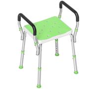HOMCOM Silla de ducha para personas mayores y discapacitadas con reposabrazos, altura ajustable, almohadillas antideslizantes, silla de baño de aluminio inoxidable, Verde