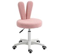 HOMCOM Silla de Escritorio con Orejas de Conejo con 5 Ruedas y Altura Ajustable, Silla Moderna con Pelo de Peluche, Espuma, plástico y Madera, 53x53x70-84 cm, Rosa