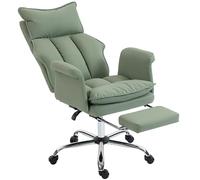 HOMCOM Silla de Escritorio con Reposapiés Giratoria Reclinable 150° Verde