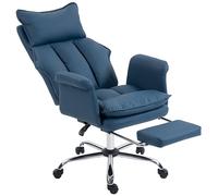 HOMCOM Silla de Escritorio con Reposapiés, Respaldo Reclinable 150°, Azul
