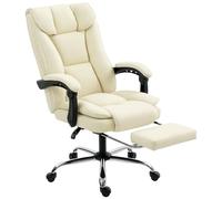 HOMCOM Silla de Escritorio con Reposapiés, Silla de Oficina Giratoria, con Respaldo Reclinable y Alto, Acolchado Grueso Doble, Tapizada en Cuero Sintético Resistente, Altura Ajustable, Beige