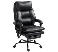 HOMCOM Silla de Escritorio con Soporte Lumbar Inflable Tapizada en PU Reposapiés Respaldo Reclinable Altura Ajustable Negro