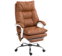 HOMCOM Silla de Escritorio con Soporte Lumbar Inflable Tapizada en PU Reposapiés Respaldo Reclinable Altura Ajustable Marrón