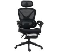 HOMCOM Silla de Escritorio de Malla Reclinable con Reposacabezas Soporte Lumbar Reposapiés y Altura Regulable Carga 135kg Negro