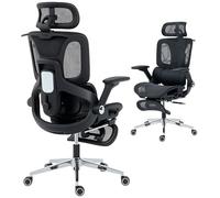 HOMCOM Silla de Escritorio Ergonómica con Reposapiés, Silla de Oficina Giratoria, con Respaldo Reclinable y Alto, Soporte Lumbar, Malla Transpirable, Reposabrazos 4D y Reposacabezas Ajustable, Ruedas