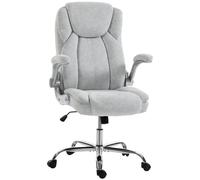 HOMCOM Silla de Escritorio Ergonómica, Silla de Oficina con Respaldo Alto, Reposabrazos Abatibles, Asiento con Muelles, Altura Ajustable, Función Basculante, Tapizado en Terciopelo, Crema