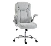 HOMCOM Silla de Escritorio Ergonómica, Silla de Oficina con Respaldo Alto, Reposabrazos Abatibles, Asiento con Muelles, Altura Ajustable, Función Basculante, Tapizado en Terciopelo, Crema