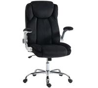 HOMCOM Silla de Escritorio Ergonómica, Silla de Oficina con Respaldo Alto, Reposabrazos Abatibles, Asiento con Muelles, Altura Ajustable, Función Basculante, Tapizado en Terciopelo, Negro