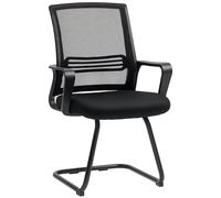 HOMCOM Silla de Escritorio ergonómica sin Ruedas, Silla de Oficina Acolchada para reuniones con Base de patín para Sala de conferencias en casa, Dormitorio, Sala de Espera, recepción, Negro