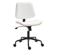 HOMCOM Silla de Escritorio sin Brazos, Silla de Oficina Giratoria, Tapizada en Cuero Sintético, con Respaldo Curvado, Asiento Forma U, Altura Ajustable, Basculante, Sillón de Maquillaje, Blanco