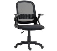 HOMCOM Silla de malla transpirable, silla giratoria ergonómica con reposabrazos abatibles y soporte lumbar, Negra
