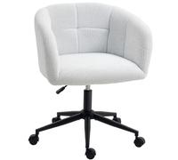 HOMCOM Silla de Oficina Acolchada con Tela de Peluche, Diseño de Bañera, Silla de Escritorio con Ruedas, Base de Acero, Crema + Negro Aosom España