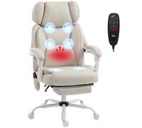 HOMCOM Silla de Oficina con Masaje Vibratorio 6 Puntos Calor Lumbar, Crema